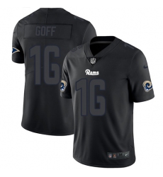 Nike Rams #16 Jared Goff Black Men Stitched NFL Limited Rush Impact Jersey
