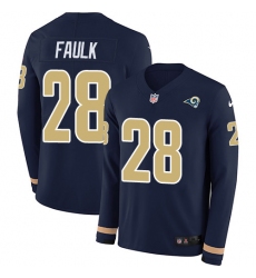Nike Rams 28 Marshall Faulk Navy Blue Team Color Men s Stitched NFL Limited Therma Long Sleeve Jersey
