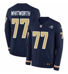 Nike Rams 77 Andrew Whitworth Navy Blue Team Color Men s Stitched NFL Limited Therma Long Sleeve Jersey