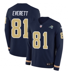 Nike Rams 81 Gerald Everett Navy Blue Team Color Men s Stitched NFL Limited Therma Long Sleeve Jersey