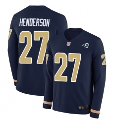 Rams 27 Darrell Henderson Navy Blue Team Color Men Stitched Football Limited Therma Long Sleeve Jersey