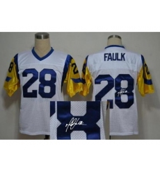 St. Louis Rams 28 Marshall Faulk White Throwback M&N Signed NFL Jerseys