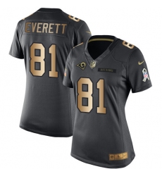 Nike Rams #81 Gerald Everett Black Womens Stitched NFL Limited Gold Salute to Service Jersey