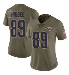 Nike Rams #89 Tyler Higbee Olive Womens Stitched NFL Limited 2017 Salute to Service Jersey