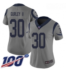Rams #30 Todd Gurley II Gray Women Stitched Football Limited Inverted Legend 100th Season Jersey