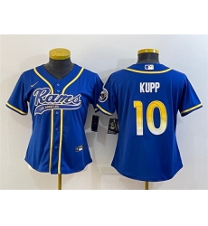Women Los Angeles Rams 10 Cooper Kupp Royal With Patch Cool Base Stitched Baseball Jersey