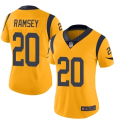 Women Rams 20 Jalen Ramsey Gold Stitched Football Limited Rush Jersey