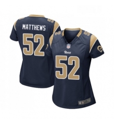 Womens Los Angeles Rams 52 Clay Matthews Game Navy Blue Team Color Football Jersey