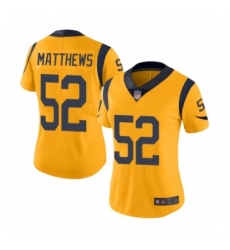 Womens Los Angeles Rams 52 Clay Matthews Limited Gold Rush Vapor Untouchable Football Jersey