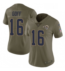 Womens Nike Los Angeles Rams 16 Jared Goff Limited Olive 2017 Salute to Service NFL Jersey