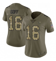 Womens Nike Los Angeles Rams 16 Jared Goff Limited OliveCamo 2017 Salute to Service NFL Jersey