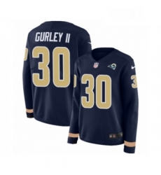 Womens Nike Los Angeles Rams 30 Todd Gurley Limited Navy Blue Therma Long Sleeve NFL Jersey