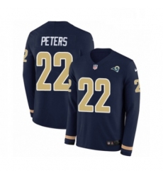 Youth Nike Los Angeles Rams 22 Marcus Peters Limited Navy Blue Therma Long Sleeve NFL Jersey