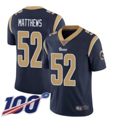 Youth Rams 52 Clay Matthews Navy Blue Team Color Stitched Football 100th Season Vapor Limited Jersey