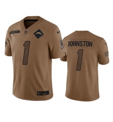 Men Los Angeles Chargers 1 Quentin Johnston 2023 Brown Salute To Service Limited Stitched Jersey