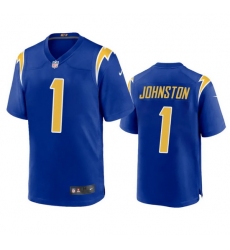 Men Los Angeles Chargers 1 Quentin Johnston Royal Stitched Game Jersey