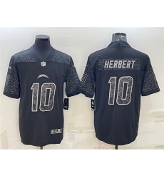 Men Los Angeles Chargers 10 Justin Herbert Black Reflective Limited Stitched Football Jersey