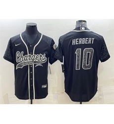 Men Los Angeles Chargers 10 Justin Herbert Black Reflective With Patch Cool Base Stitched Baseball Jersey