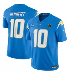 Men Los Angeles Chargers 10 Justin Herbert Blue 2023 F U S E  With 3 Star C Patch And John Madden Patch Vapor Limited Stitched Football Jersey