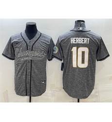 Men Los Angeles Chargers 10 Justin Herbert Grey With Patch Cool Base Stitched Baseball Jersey