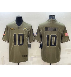 Men Los Angeles Chargers 10 Justin Herbert Olive 2022 Salute To Service Limited Stitched Jersey