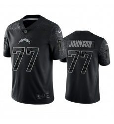 Men Los Angeles Chargers 77 Zion Johnson Black Reflective Limited Stitched Football Jersey