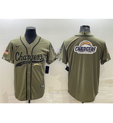 Men Los Angeles Chargers Olive Salute To Service Team Big Logo Cool Base Stitched Baseball Jersey