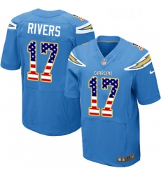 Men Nike Los Angeles Chargers 17 Philip Rivers Elite Electric Blue Alternate USA Flag Fashion NFL Jersey