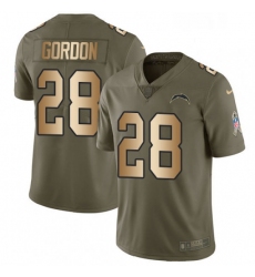 Men Nike Los Angeles Chargers 28 Melvin Gordon Limited OliveGold 2017 Salute to Service NFL Jersey