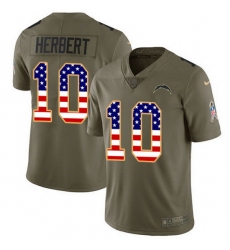 Nike Chargers 10 Justin Herbert Olive USA Flag Men Stitched NFL Limited 2017 Salute To Service Jersey