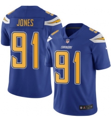 Nike Chargers #91 Justin Jones Electric Blue Mens Stitched NFL Limited Rush Jersey