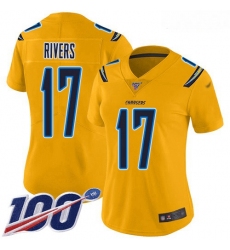 Chargers #17 Philip Rivers Gold Women Stitched Football Limited Inverted Legend 100th Season Jersey