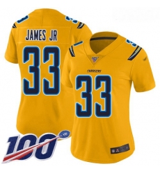 Chargers #33 Derwin James Jr Gold Women Stitched Football Limited Inverted Legend 100th Season Jersey