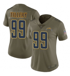 Chargers 99 Jerry Tillery Olive Women Stitched Football Limited 2017 Salute to Service Jersey