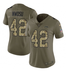 Nike Chargers #42 Uchenna Nwosu Olive Camo Womens Stitched NFL Limited 2017 Salute to Service Jersey