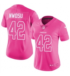Nike Chargers #42 Uchenna Nwosu Pink Womens Stitched NFL Limited Rush Fashion Jersey
