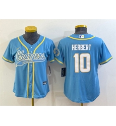 Women Los Angeles Chargers 10 Justin Herbert Blue With Patch Cool Base Stitched Baseball Jersey