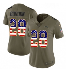 Womens Nike Los Angeles Chargers 28 Melvin Gordon Limited OliveUSA Flag 2017 Salute to Service NFL Jersey