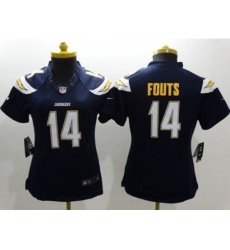 Womens Nike San Diego Chargers #14 Dan Fouts Navy Blue Team Color Stitched NFL Limited Jersey