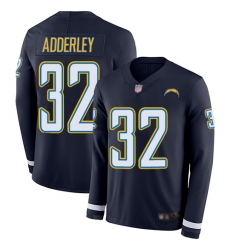 Chargers 32 Nasir Adderley Navy Blue Team Color Youth Stitched Football Limited Therma Long Sleeve Jersey