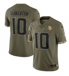 Men Minnesota Vikings 10 Fran Tarkenton Olive 2022 Salute To Service Limited Stitched Jersey