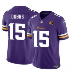 Men Minnesota Vikings 15 Josh Dobbs Purple 2023 F U S E  With John Madden Patch Vapor Limited Stitched Football Jersey