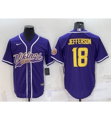Men Minnesota Vikings 18 Justin Jefferson Purple Gold With Patch Cool Base Stitched Baseball Jersey