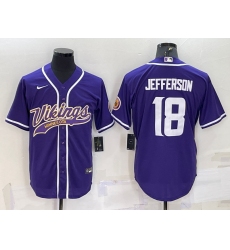 Men Minnesota Vikings 18 Justin Jefferson Purple With Patch Cool Base Stitched Baseball Jersey