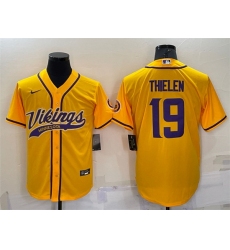 Men Minnesota Vikings 19 Adam Thielen Gold With Patch Cool Base Stitched Baseball Jersey