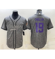 Men Minnesota Vikings 19 Adam Thielen Grey With Patch Cool Base Stitched Baseball Jersey