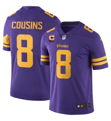Men Minnesota Vikings 2022 #8 Kirk Cousins Purple With 4-Star C Patch Rush Limited Stitched NFL Jersey