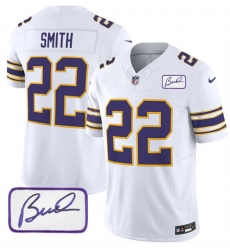 Men Minnesota Vikings 22 Harrison Smith White 2023 F U S E Bud Grant Patch Vapor Limited Stitched Jersey