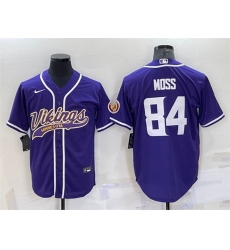 Men Minnesota Vikings 84 Randy Moss Purple With Patch Cool Base Stitched Baseball Jersey