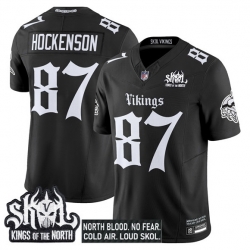 Men Minnesota Vikings 87 T J  Hockenson Black 2025 F U S E  Kings of the North Patch Gothic Norseblood Edition Vapor Untouchable Limited Stitched Football 